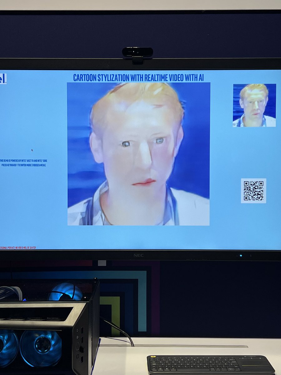 adamkaplan22's tweet photo. So many cool AI use cases to check out at #IntelInnovation   Here, I become a cartoon real time, Gumby claymation style https://t.co/mvLDdseUrX