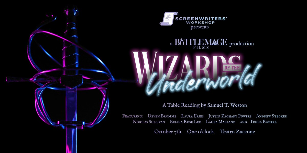 Thrilled to announce that Screenwriters' Workshop is sponsoring a table read of #WizardsOfTheUnderworld at the <a href="/catalystories/">Catalyst Story Institute</a> Festival! — THE WHOLE THING! NOT JUST AN EXCERPT!

It's an awesome cast. I'm excited for you to experience this award-winning script. Event page soon!