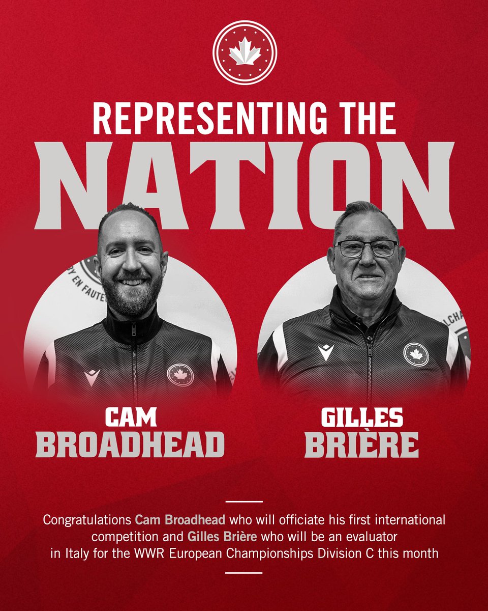 WCRugbyCanada's tweet photo. Congratulations Cam Broadhead who will officiate his first international competition and Giles Briere who will be an evaluator in Italy for the WWR European Championships Division C this month. Great work Ref Team!🥳 https://t.co/1eEEBCBBHg