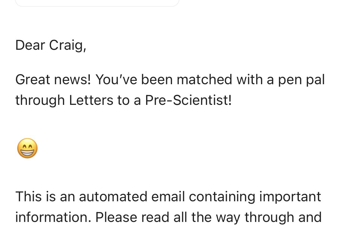 Craig Johnson (@anatomycraig) on Twitter photo Lovely email to receive at the start of a busy semester - great to be involved in <a href="/LettersPreSci/">Letters to a Pre-Scientist</a> for another year #outreach #scicomm #Science Lovely email to receive at the start of a busy semester - great to be involved in <a href="/LettersPreSci/">Letters to a Pre-Scientist</a> for another year #outreach #scicomm #Science