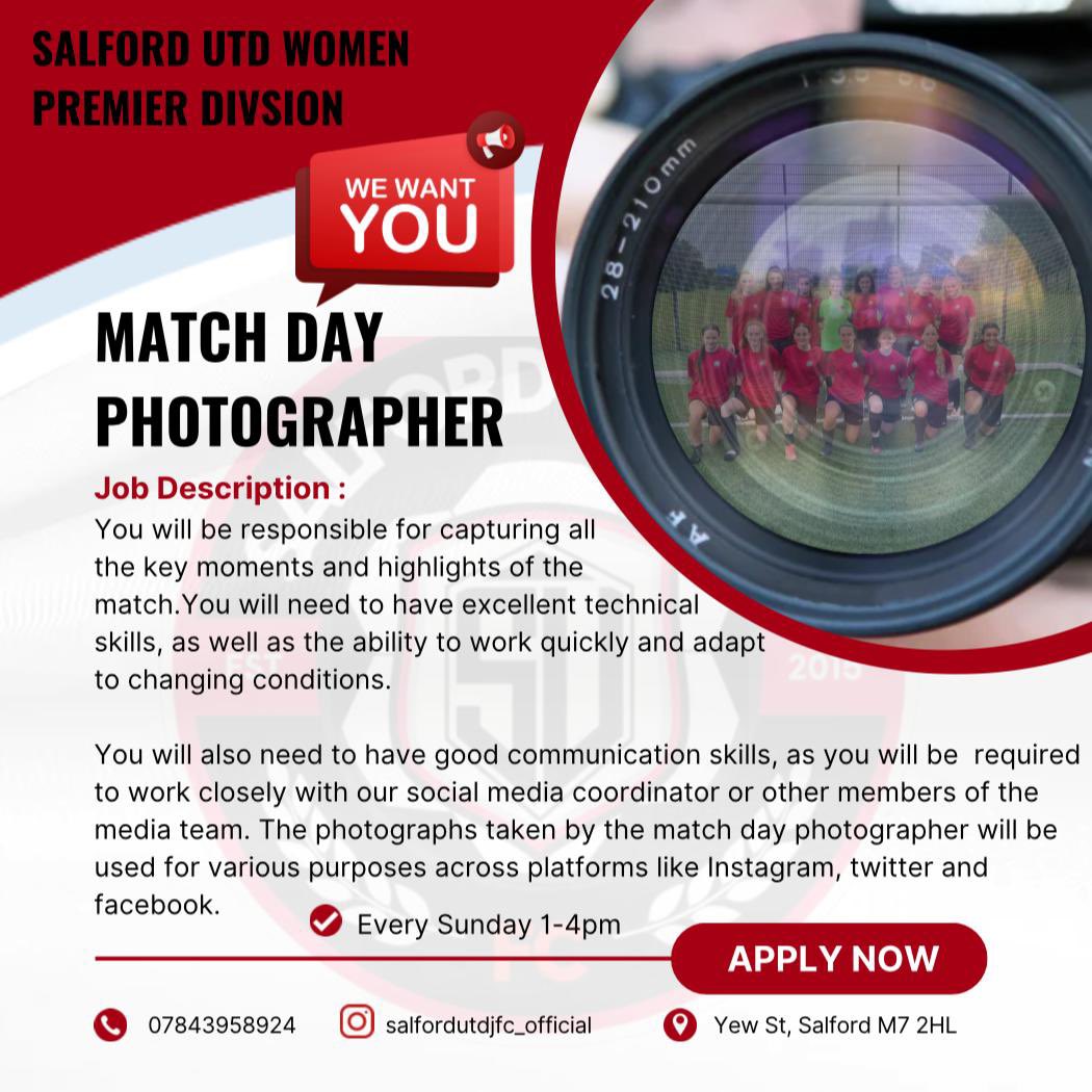 sujfcopenage's tweet photo. We are currently recruiting some staff for our women’s team. Please see Information below if your interested ⚽️❤️
@WomensFootyNet 
@NorthWomens 
@Manchester_FA 
@Teamgrassroots_
@herfootyhub https://t.co/AeBQHhT2fm
