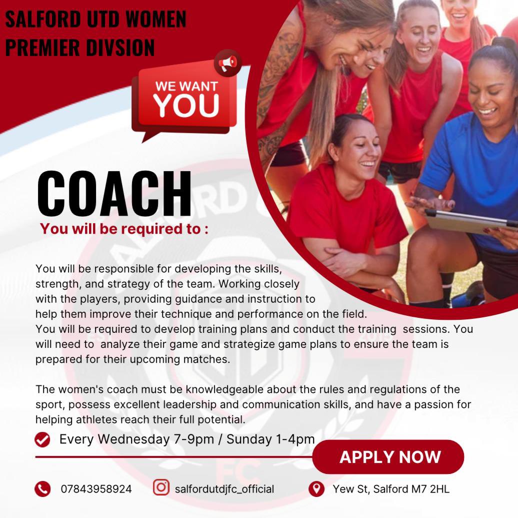 sujfcopenage's tweet photo. We are currently recruiting some staff for our women’s team. Please see Information below if your interested ⚽️❤️
@WomensFootyNet 
@NorthWomens 
@Manchester_FA 
@Teamgrassroots_
@herfootyhub https://t.co/AeBQHhT2fm