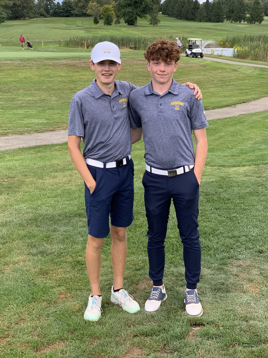 FreeportGolf's tweet photo. Jayden Diehl &amp; Stephen Evans share medalist honors (along w/ Mason Phillips of Knoch) with scores of 78 at the Section 1-AA Boys’ Qualifier @buffalo_golf.

They are the first Freeport golfers to earn medalist honors at a qualifier since Mickey Frazetta in 2015.

@FASD_Athletics https://t.co/FQqv79PqE2