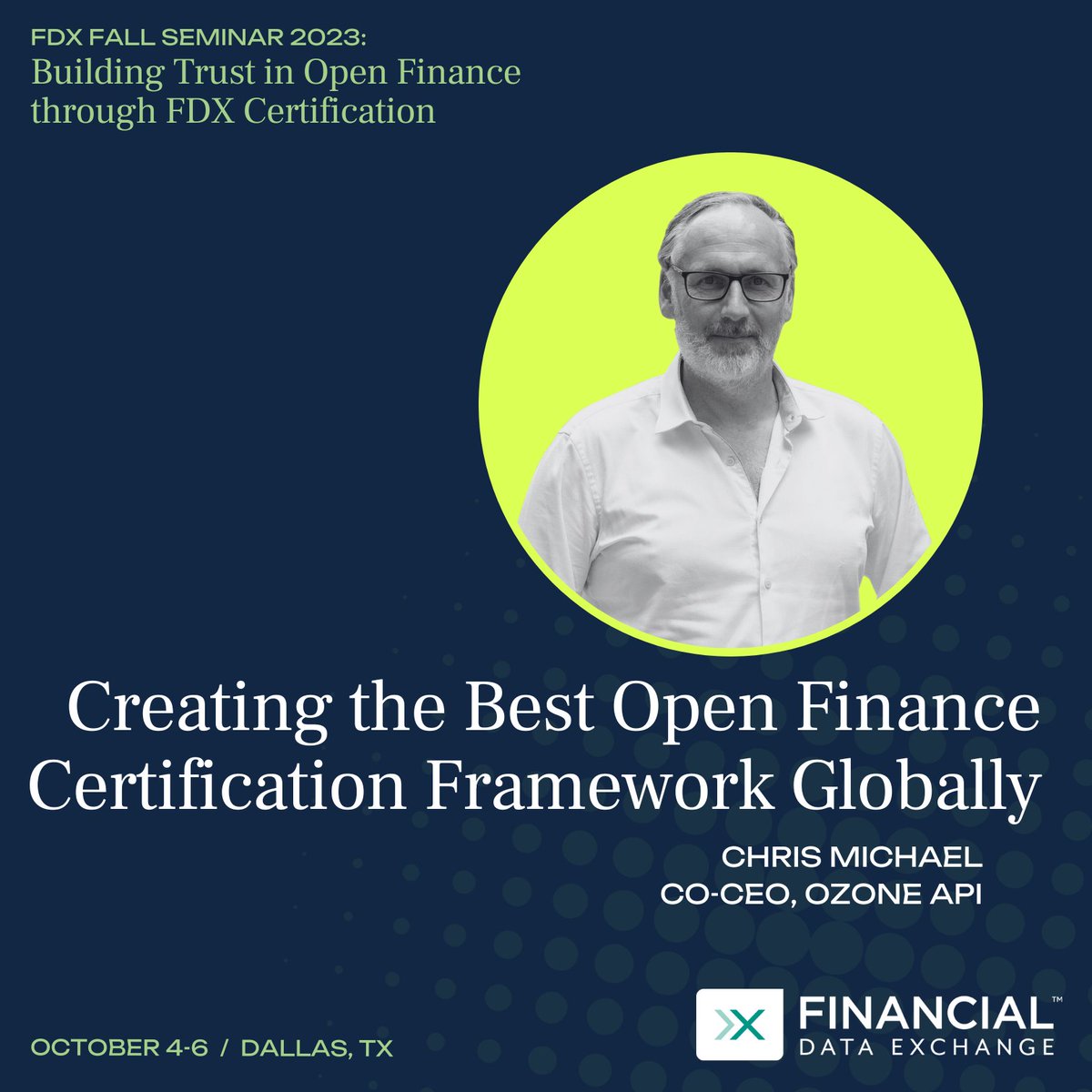 FDXOrg's tweet image. #FDXFallSeminar2023 is just 15 DAYS away! We&apos;re thrilled to have @cjemichael, Co-CEO of @ozoneapi, among our incredible lineup of speakers. You&apos;ll want to be front row for this one. Snag a ticket now before registration closes this Friday. 🎟👉 bit.ly/3N6ElUq