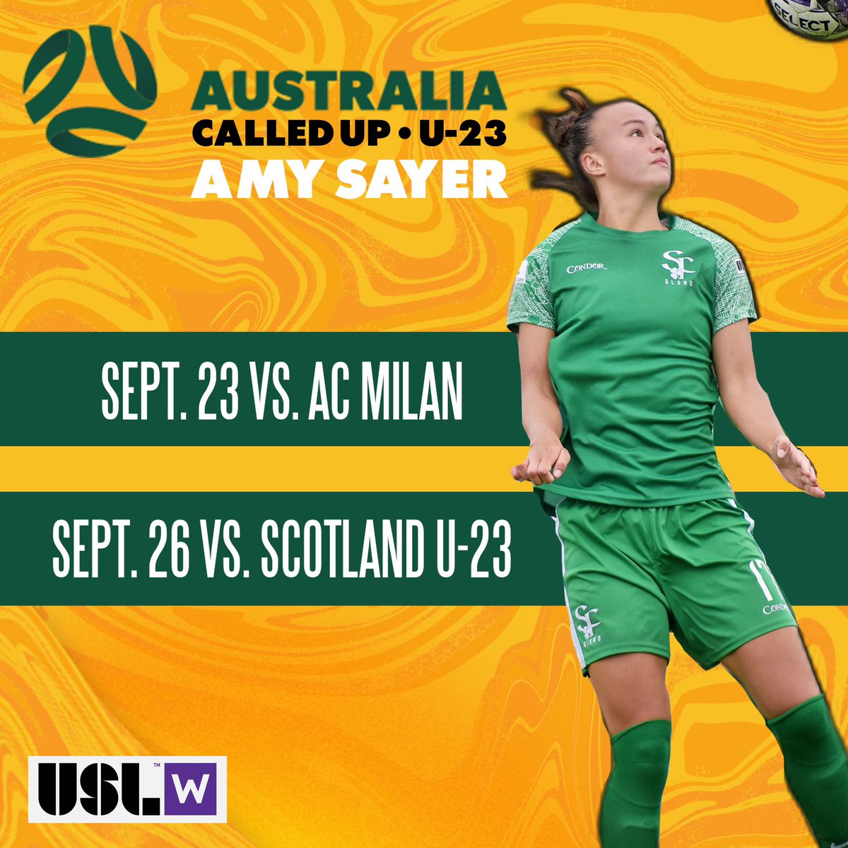 🇦🇺 Congrats to <a href="/amysayer10/">Amy Sayer</a>, our first <a href="/USLWLeague/">USL W League</a> player to sign a pro contract, for being called up from <a href="/KDFF1998/">Kristianstads DFF</a> to <a href="/TheMatildas/">CommBank Matildas</a> U-23s for games against AC Milan and Scotland!

#UpTheGlens | #InternationalGlens | #ForTheW