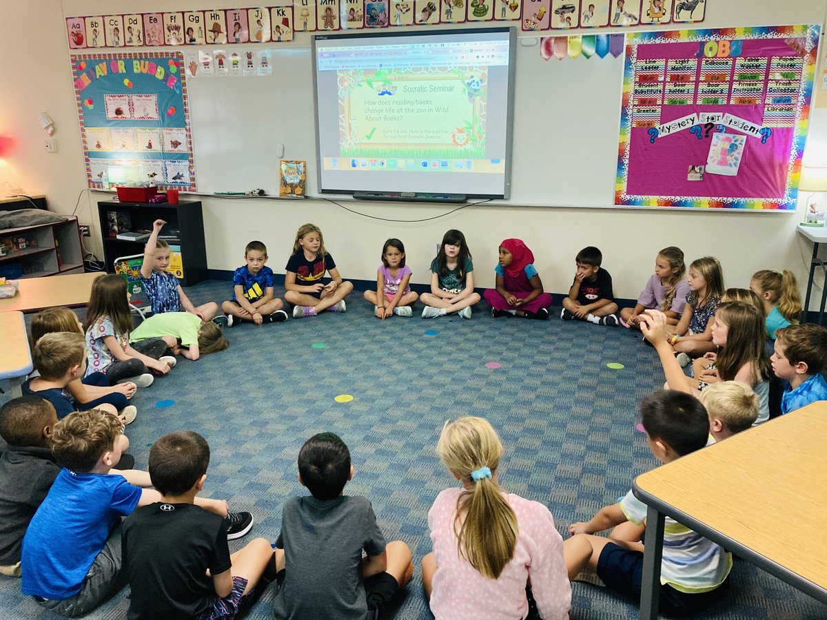 mrsphillippo's tweet photo. I was blown away by our first attempt at a Socratic Seminar on day 6 of school! These kids are amazing. They led the whole thing, showed respect, listened to each other, and used evidence from the text. Just WOW. #NPpride #SLPPantherProud https://t.co/QKwkWkAaud