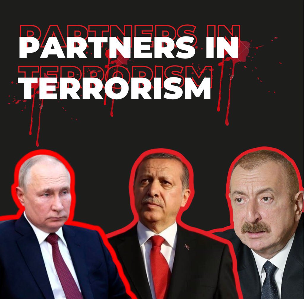 ArmeniansUA's tweet image. Three bloody dictators, one aim - to destroy Armenia.

#StandWithArmenia 
#SanctionAzerbaijan 
#AzerbaijanIsATerroristState 
#RussiaIaATerroristState 
#TurkeyIsATerroristState
