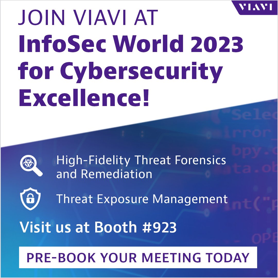 EVENT | #InfoSecWorld is one week away! Pre-book your meeting with the VIAVI experts today to discuss how you can leverage our threat visibility and performance management solutions: ow.ly/WzhR50PNu6p #InfoSec