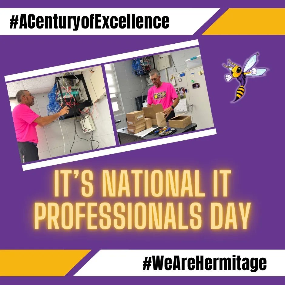 HermitageSchool's tweet image. It’s National IT Professionals Day, so we’re shouting out the IT guy that keeps our school network up & running! Thanks to Coach Salmon for all he does!! 💻💜💛💯 #techsupport #computerguru #ACenturyofExcellence #WeAreHermitage