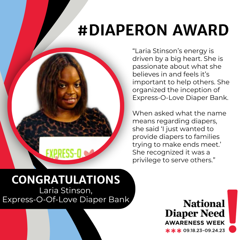 We're proud to present the #DiaperOn Award to Emily Lynes Green (@DiaperBankAVL), Amber Huff (United for Baby), Beth Staton (@athensdiapers), and Laria Stinson (Express-O-Of-Love Diaper Bank) for their work to #EndDiaperNeed! Congratulations Emily, Amber, Beth, and Laria!