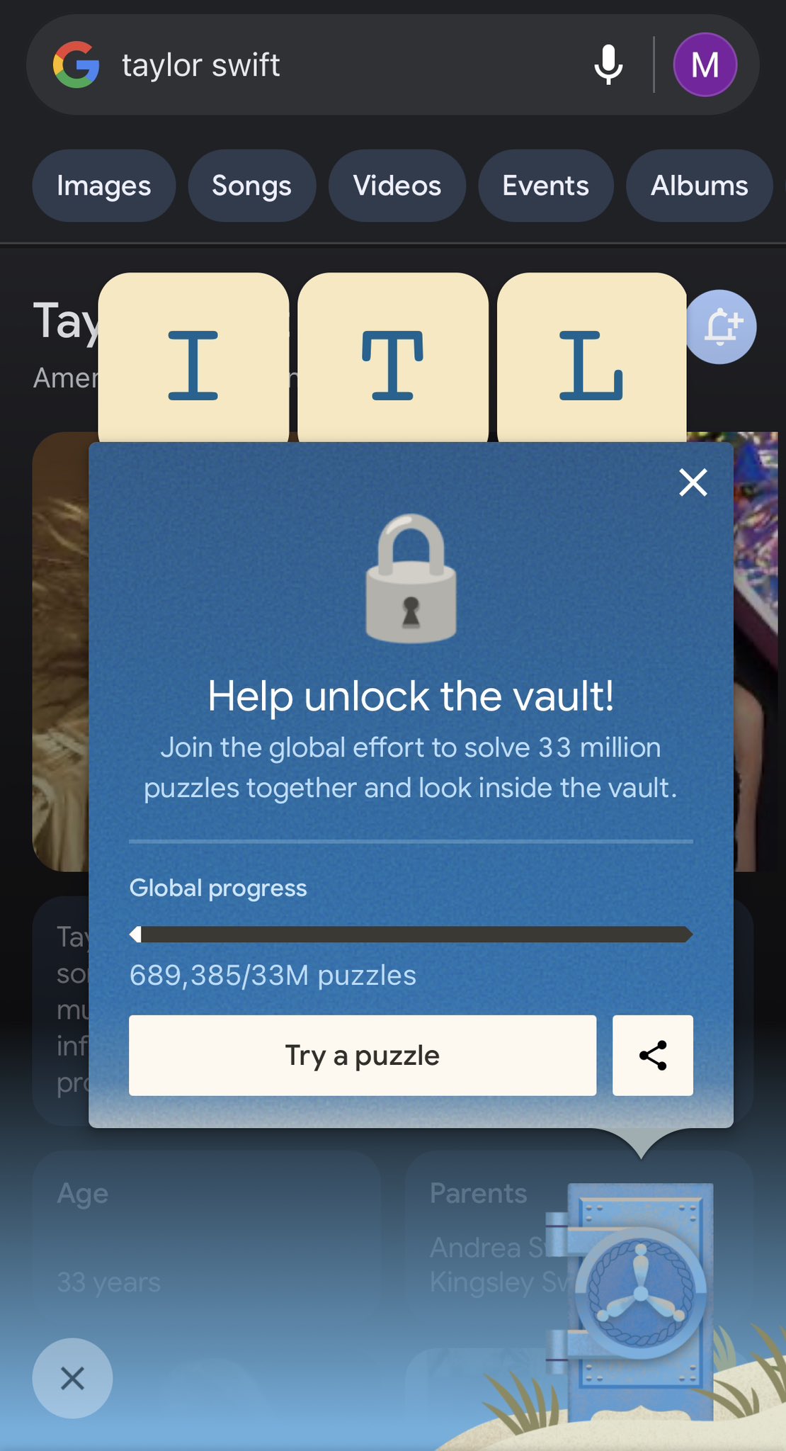 Taylor Swift News 🩵 on X: 🔒  The #1989TaylorsVersion vault will unlock  when 33 MILLION puzzles are solved globally!    / X