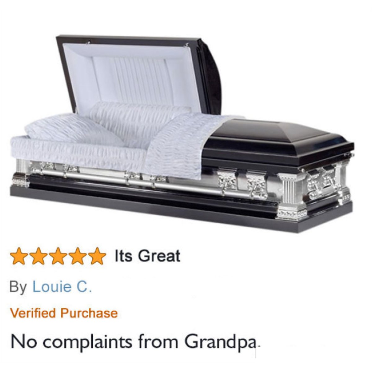 Welcome to another uproariously funny episode of our #FridayFunny series! This week, we're diving into the extraordinary world of...coffins? 💀😄 Get ready for some dark humor: 'It's great. No complaints from Grandpa.' 😂😅 Who knew coffins could receive such rave reviews?