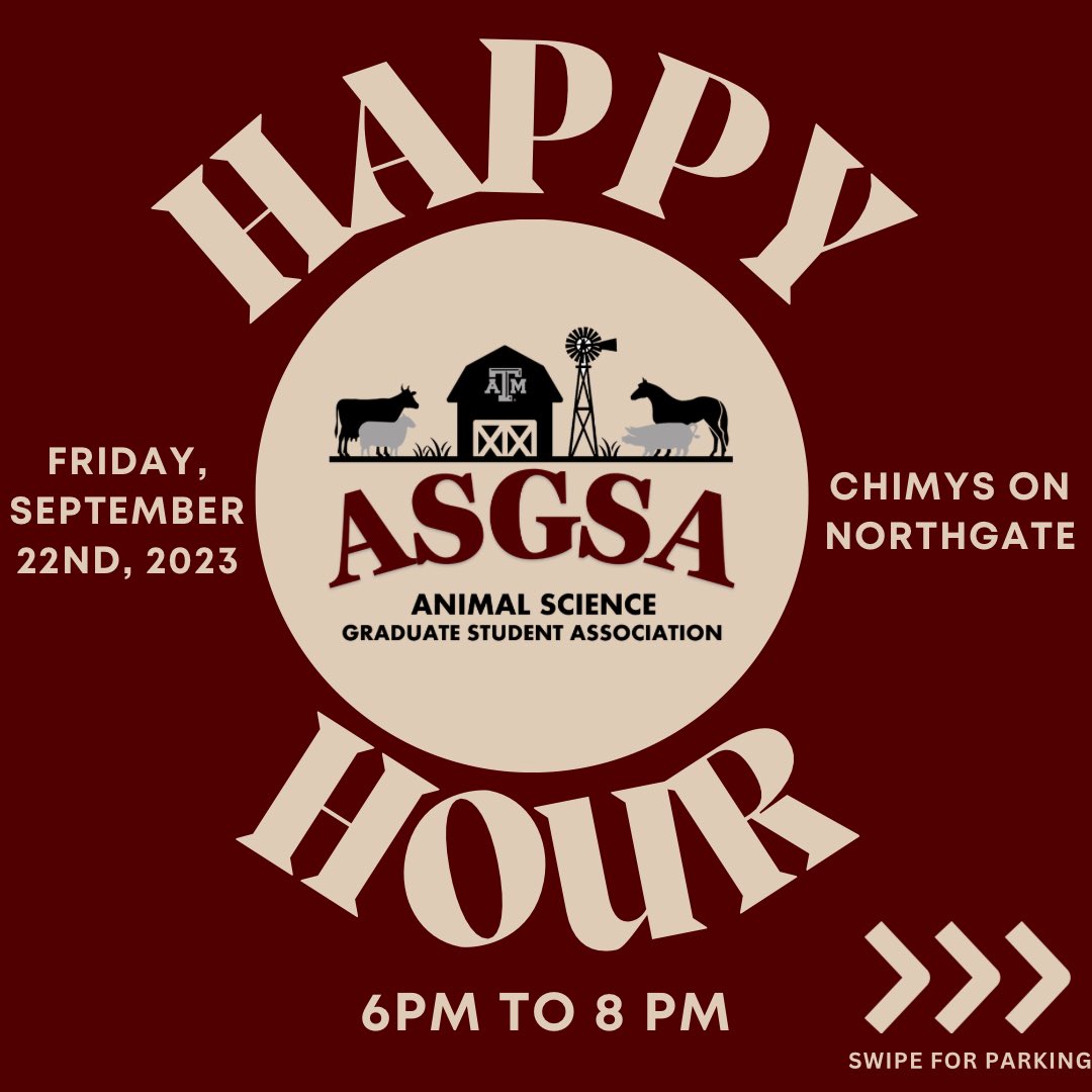 TAMU_ASGSA_'s tweet photo. Join us this Friday at Chimy’s for our September happy hour!! 

When: Friday, September 22, 2023 @ 6pm

We look forward to seeing you there! https://t.co/9dKDdZeJJL