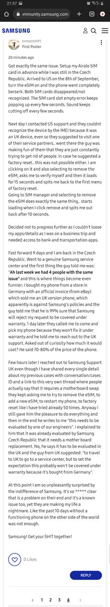 simeonst91's tweet photo. @SamsungMobile @SamsungSupport very unpleasantly surprised by your customer support when it's an obvious Samsung eSIM issue! I do hope that you wont make me switch to another brand after 6 great years! https://t.co/vK39LXVy8O