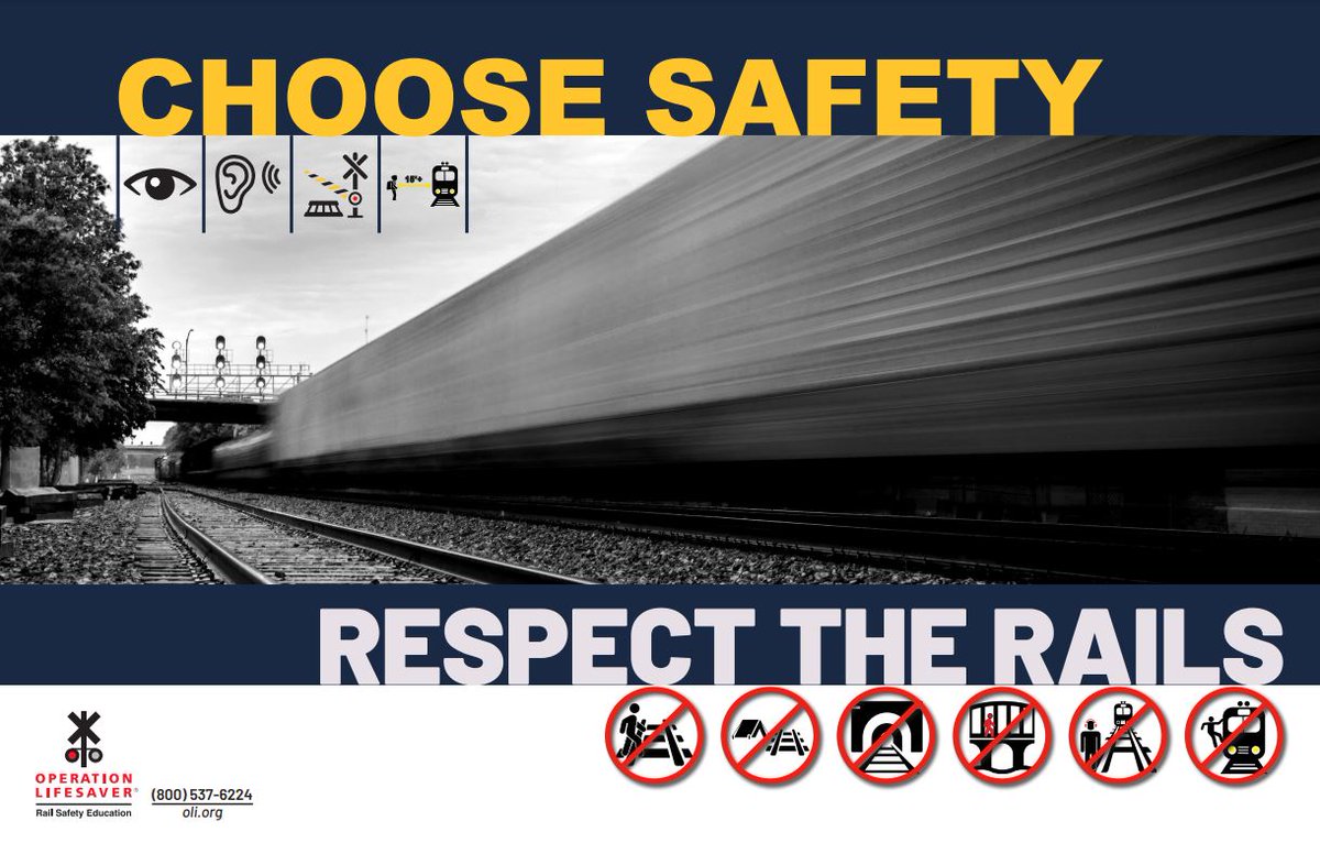 CTDEMHS's tweet photo. This week, we recognize Rail Safety.

Every 3 hours in the US, a person or vehicle is hit by a train.

More than 60% of collisions occur at crossings equipped with lights and/or gates.

#RespectTheRails #STOPTrackTragedies https://t.co/kQvkgfFoYe