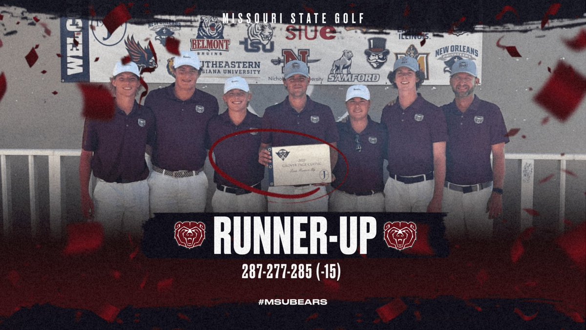 MoStateMGolf's tweet photo. Bears finish 2nd at the Grover Page Classic, only behind the host school!  The 849 total is the 2nd lowest 54 hole team score in school history!  

#MSU🐻⛳️ // #MSUBears https://t.co/oFhGDGukhR