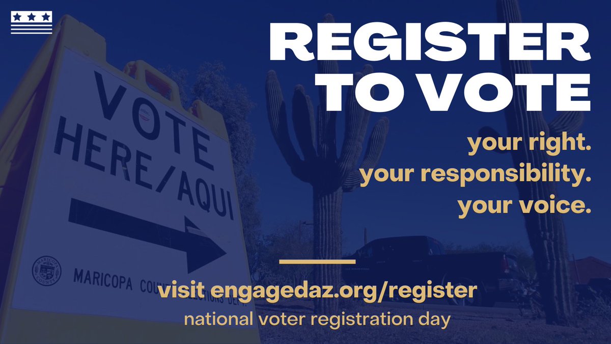 Arizona, it's #NationalVoterRegistrationDay!

Register to vote or check your registration at engagedaz.org/register. 🗳️