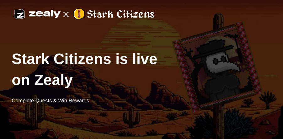 Dear Citizens,

Our incentivized #Zealy missions are live! Earn XP points unlocking new roles and all benefits as an early adopter.  

zealy.io/c/starkcitizens

#Starknet #NFT #Zealy