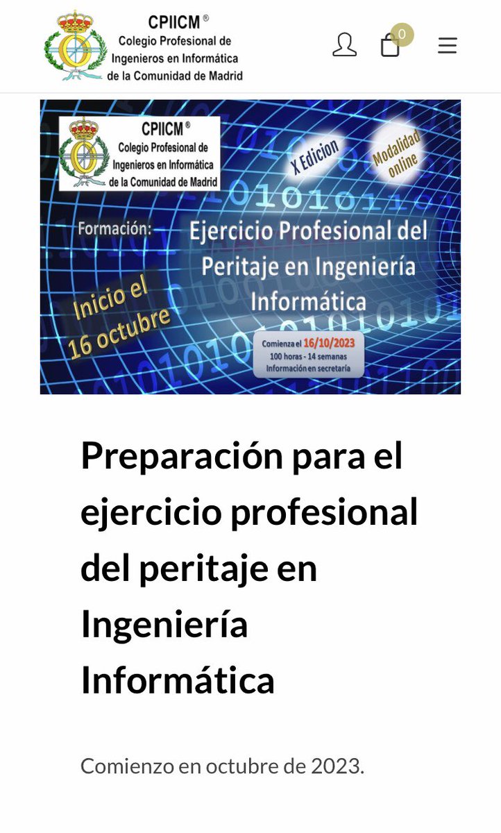 X Curso Preparación Ejercicio Profesional #Peritaje en #ingenieria #informatica 100 horas durante 14 semanas  del 16/10/2023 al 29/12/2023 solo para titulados en Ingeniería

 cpiicm.es/evento/prepara…