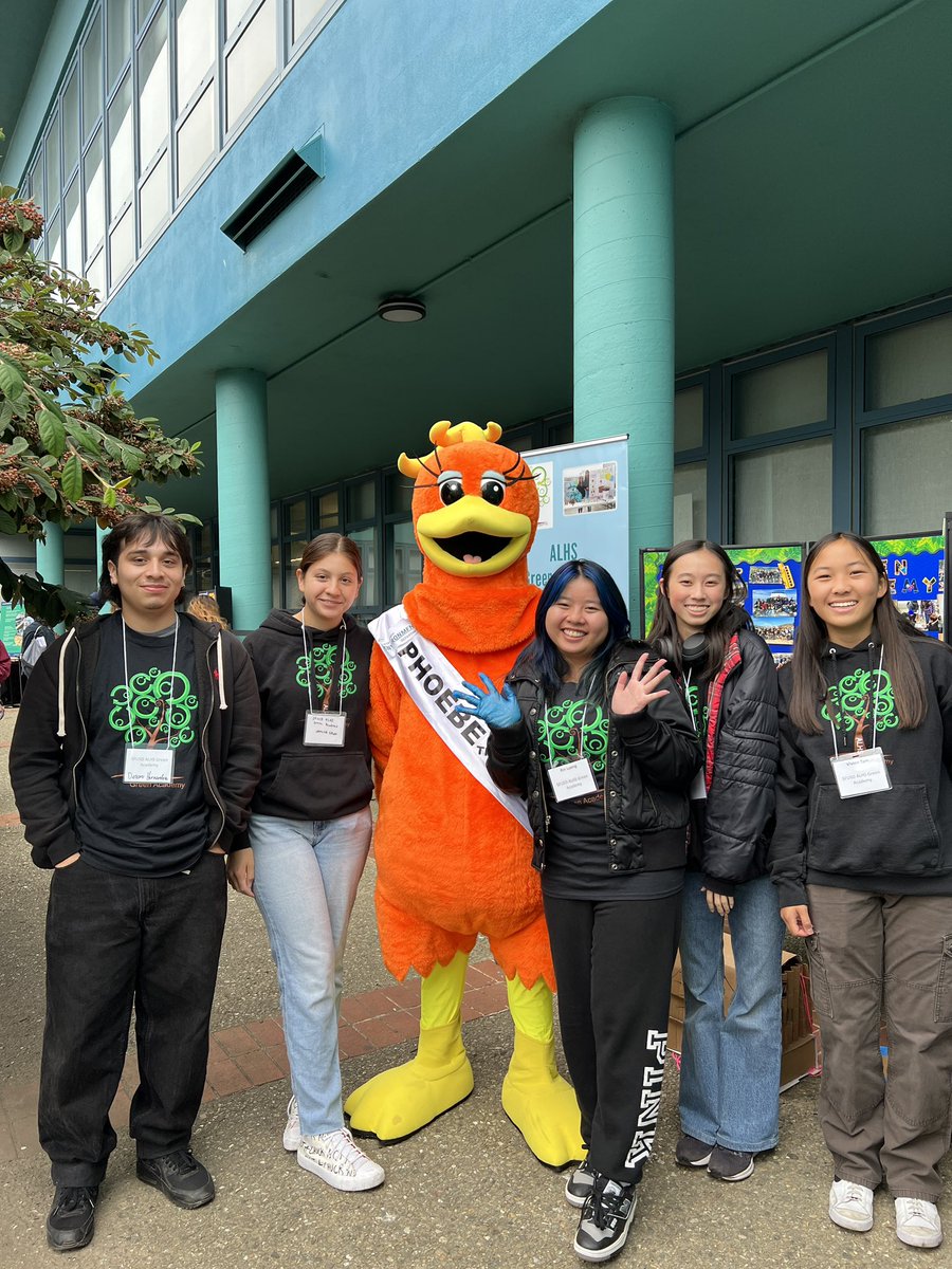 Some of our GA class of 2024 classmates with Phoebe the Phoenix from @sfenvironment sfenvironment . The group shared the work that the ALHS Green Academy does with attendees at the @usedgov @SFUnified #greenstridestour