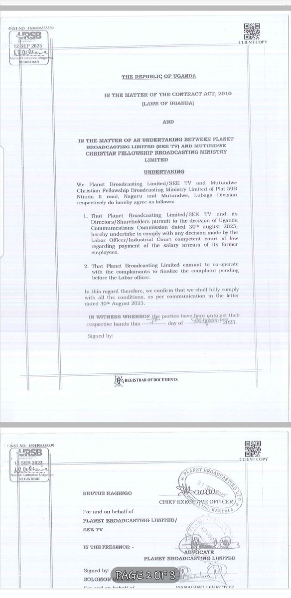 IsaacLyanzo's tweet photo. @UCC_ED @MoICT_Ug @BaxterBillz @owere_usher @flavianinkuze1 @ApioBernadette @HumanRightsUG @UCC_Official Whereas herein does not contain any of the recommendations by UCC, between the three parties i.e Planet See TV Broadcasting, MCF broadcasting and the aggrieved SEE TV staff, it's just a document devoid of requirement! https://t.co/VU1hXNAv7W