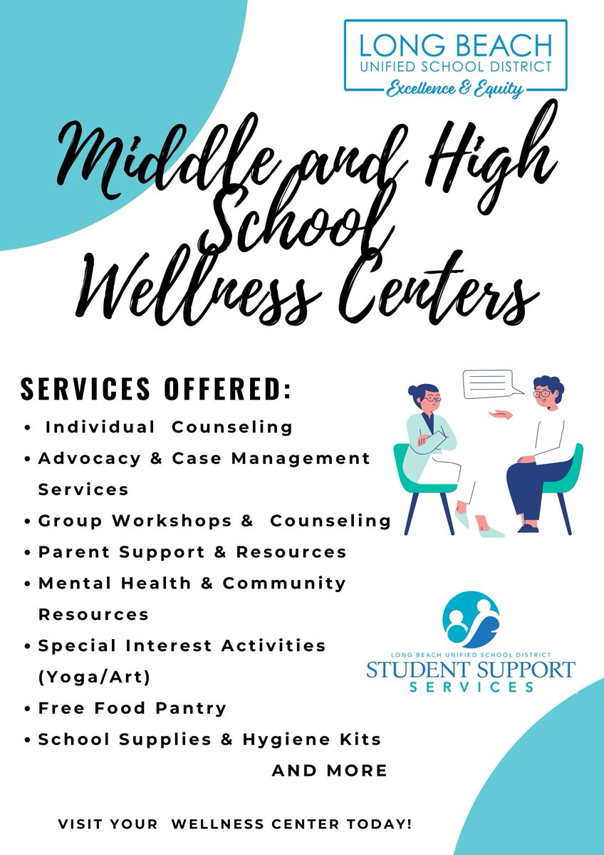 LCSWCortes's tweet photo. We are here to support our students, families and staff. Connect with your Wellness Social Worker today! @LongbeachUSD @LBUSDsecondary #schoolsocialworkers #wellness #wellnesscenters https://t.co/oDQQDvG8fO