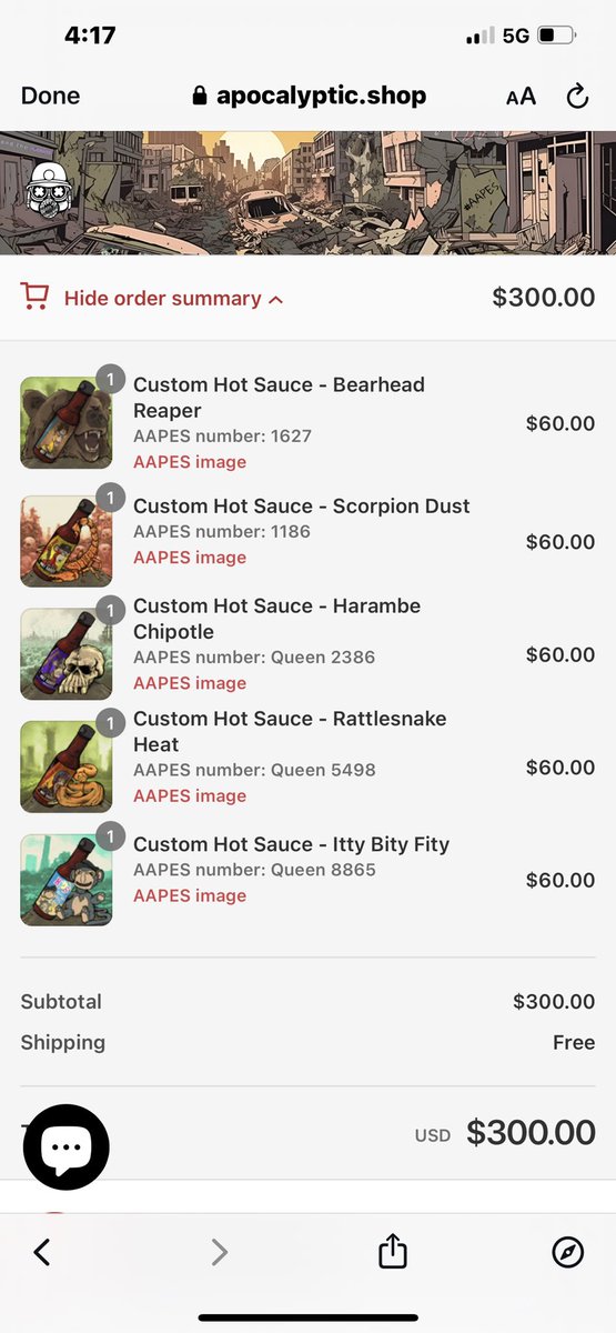 Bullish AF on #AAPES. Just order 5 more Hot Sauces to add to the collection. Chimp Bites and merch will be next  @thrillkicker <a href="/apocalypticapes/">Apocalyptic Apes | 🦍</a> <a href="/AAPEQueens/">Apocalyptic Queen Apes 👑🦍</a> <a href="/apocalyptratns/">Apocalyptic Rations</a> <a href="/Fityeth/">fity.eth</a> <a href="/Dr_Z_Media/">Dr Zeus</a>  LFG🔥🔥🔥