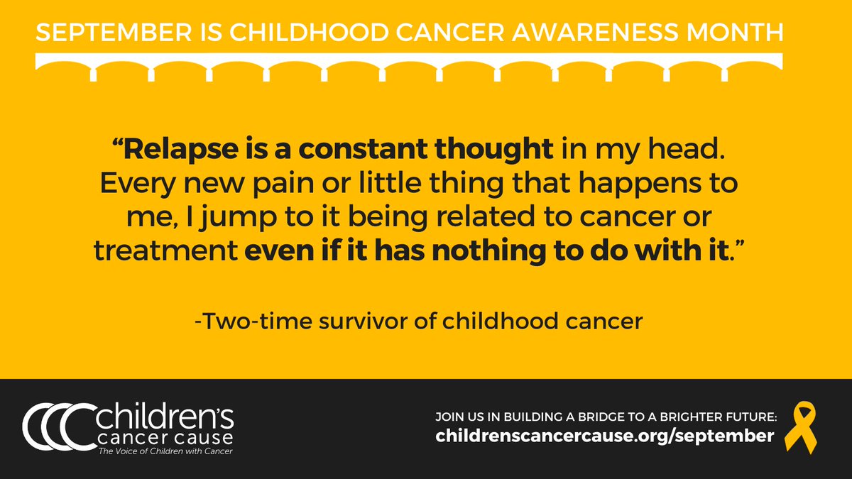 Over 70% of childhood cancer survivors rated a fear of relapse or second cancer as one of their top three health concerns. For many, this anxiety permeates everyday life.
#ChildhoodCancerAwarenessMonth #CCAM 🎗️
childrenscancercause.org/september