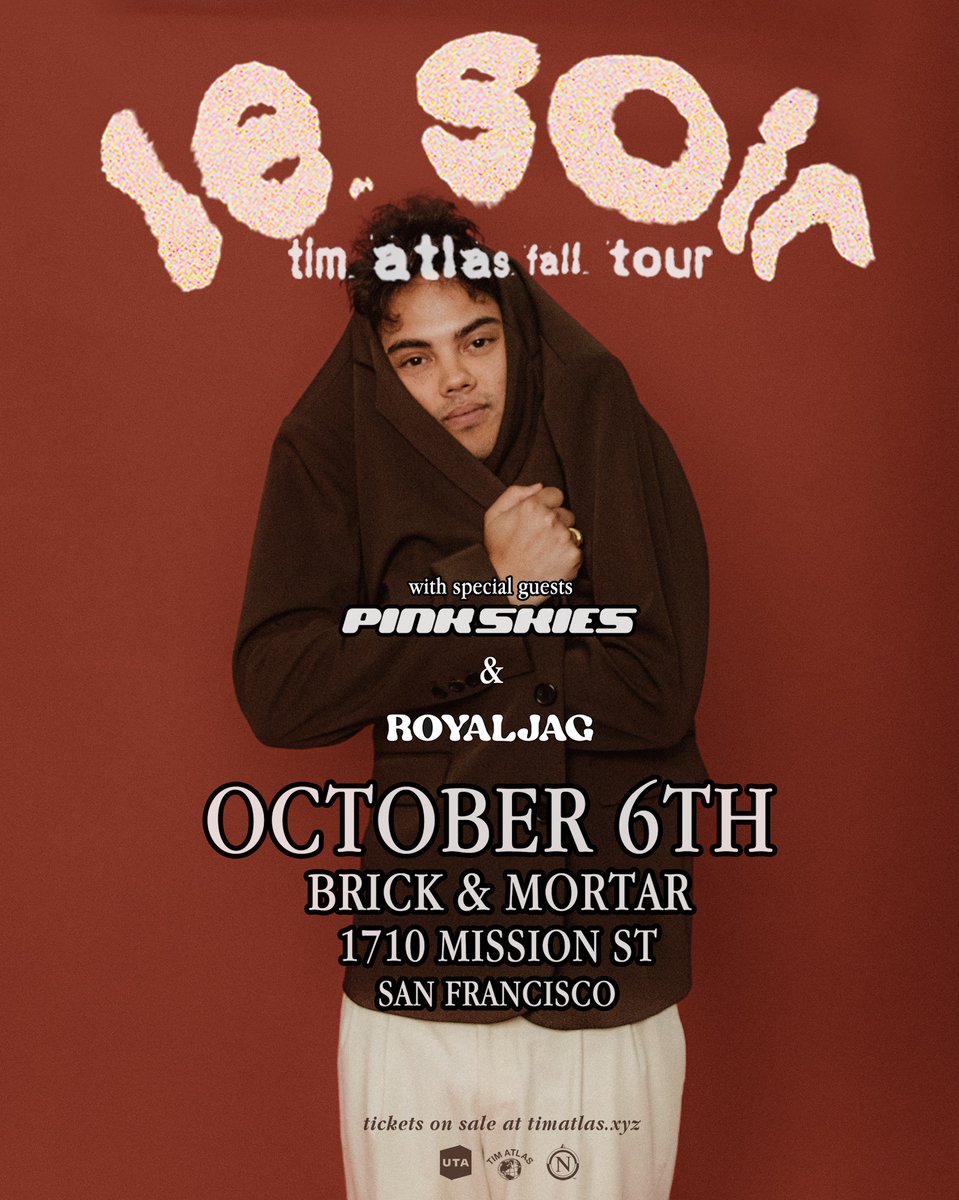 WeBookBands's tweet photo. Did you Hear? 👀
@timothyatlas is on his Le Soir tour and he’ll be stopping at San Francisco to perform at @BrickMortarSF with @pinkskiesmusic & @royaljag on Oct 6th 🔥
Buy your tickets now 🎟️: https://t.co/c0Nvb82vOG
#TimAtlas #Indiepop #RnB #Concert https://t.co/S7GkXBrB2P