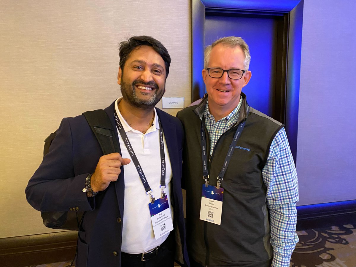 RootstockMFG's tweet image. Our Chief Product &amp;amp; Marketing Officer, @rajmatazz, met up with our customer, Chad Wright, CIO of @BostonDynamics, at #InfoTechLIVE. If you’re at the conference, be sure to catch Chad’s session tomorrow at 4:00pm PST, on the main stage.