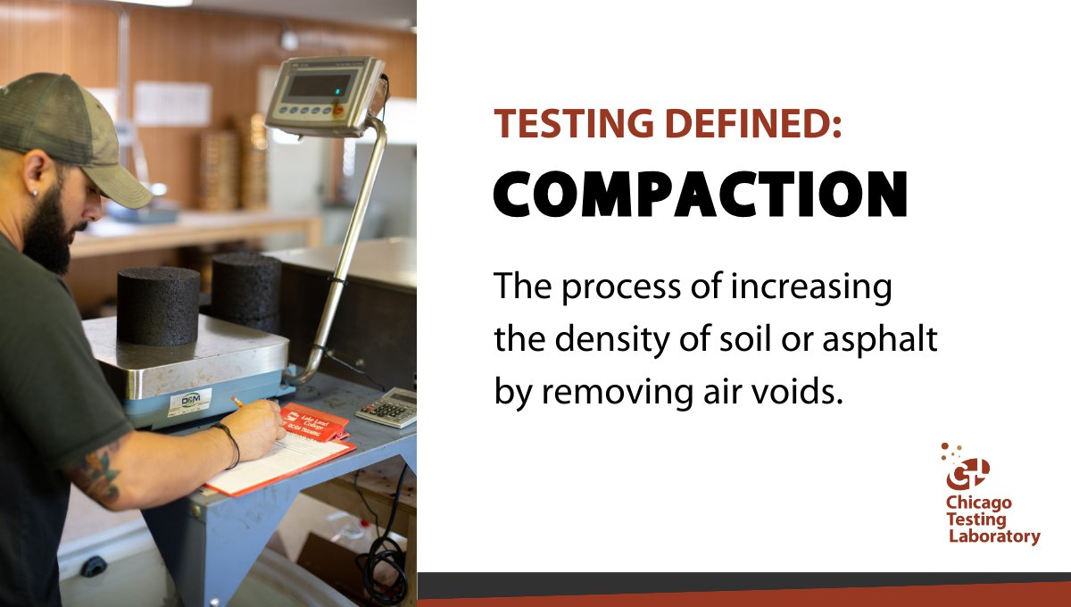 CHITestingLab's tweet image. Chicago Testing Lab works with compaction testing to ensure roadways have the strength to perform safely over the appropriate life cycle. 
Here’s what that means!
#CompactionTesting #RoadwayStrength #ChicagoTestingLab