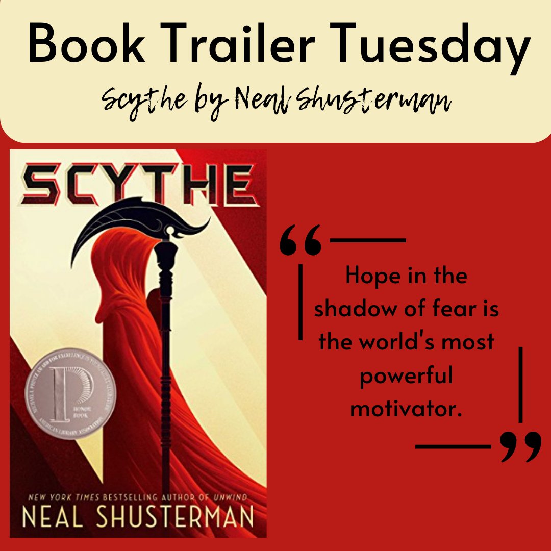Stinson MS Library (@nisdstinsonlib) on Twitter photo It's #BookTrailerTuesday Watch this trailer for Scythe by Neal Shusterman and then head to the <a href="/NISDStinson/">Stinson MS NISD</a> library and check it out today!
<a href="/NISDLib/">NISDLibraryServices</a> #SkyhawkPride #SkyhawksRead #TeamMedina
youtube.com/watch?v=rYPiWD… It's #BookTrailerTuesday Watch this trailer for Scythe by Neal Shusterman and then head to the <a href="/NISDStinson/">Stinson MS NISD</a> library and check it out today!
<a href="/NISDLib/">NISDLibraryServices</a> #SkyhawkPride #SkyhawksRead #TeamMedina
youtube.com/watch?v=rYPiWD…