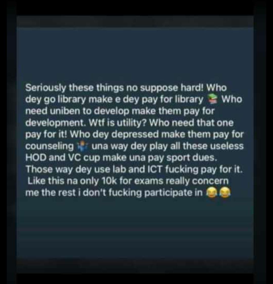 Daht_benin_boy's tweet photo. #unibenprotest #uniben let the poor breathe π
#notoschoolfeesincrement https://t.co/EVg5J1TGJX