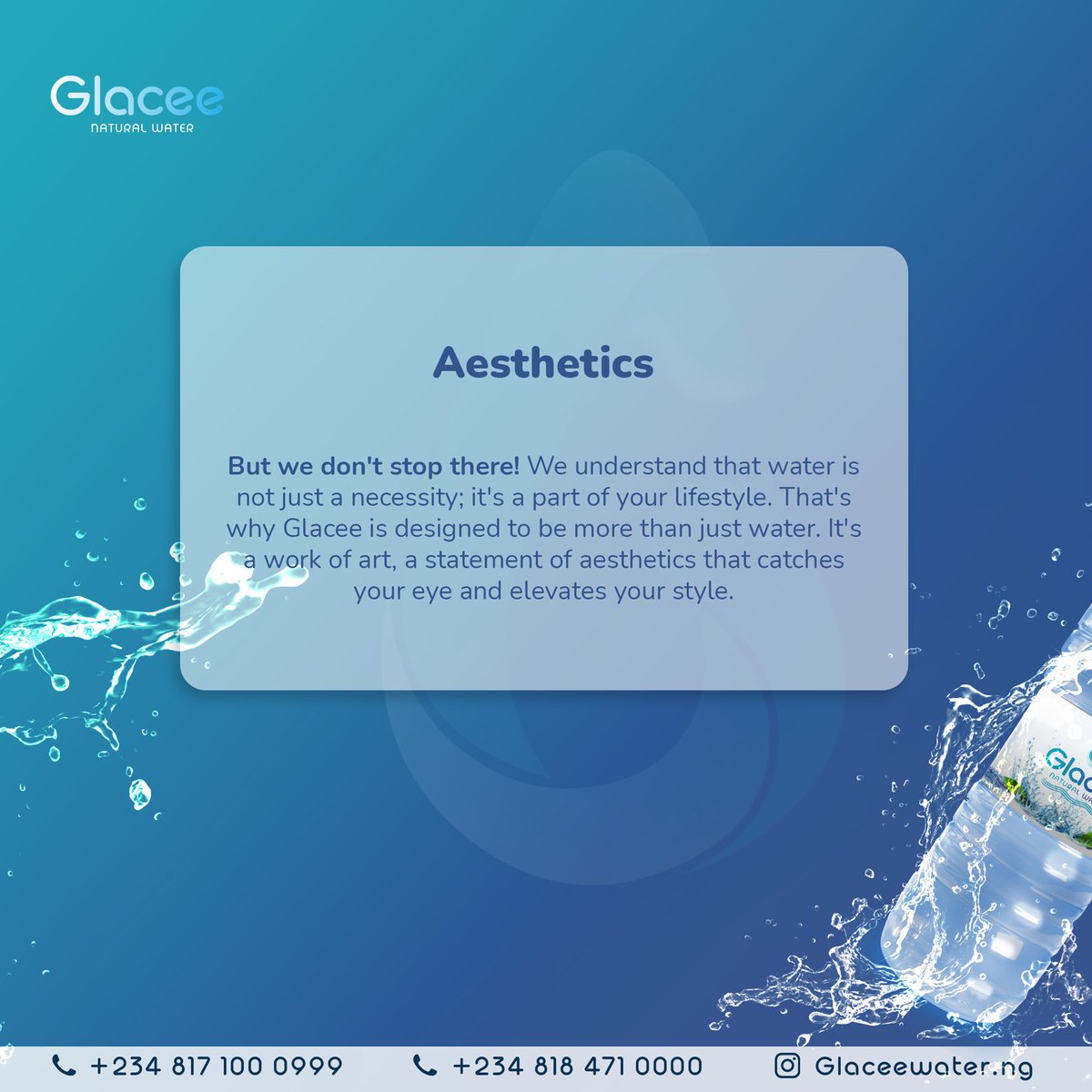 GlaceeWater's tweet photo. Our story is Your Story💙
We started because of you and here are the reasons why🌬️
*
*
*
#glacee #glaceewater #mission #healthylifestyle #Health #purity #Wellbeing #cleanwater #lifestyle #aesthetics #style #gym #WorkoutFeels #lagos #lagoshomes #uefachampionsleague https://t.co/BQwx4qwWqs