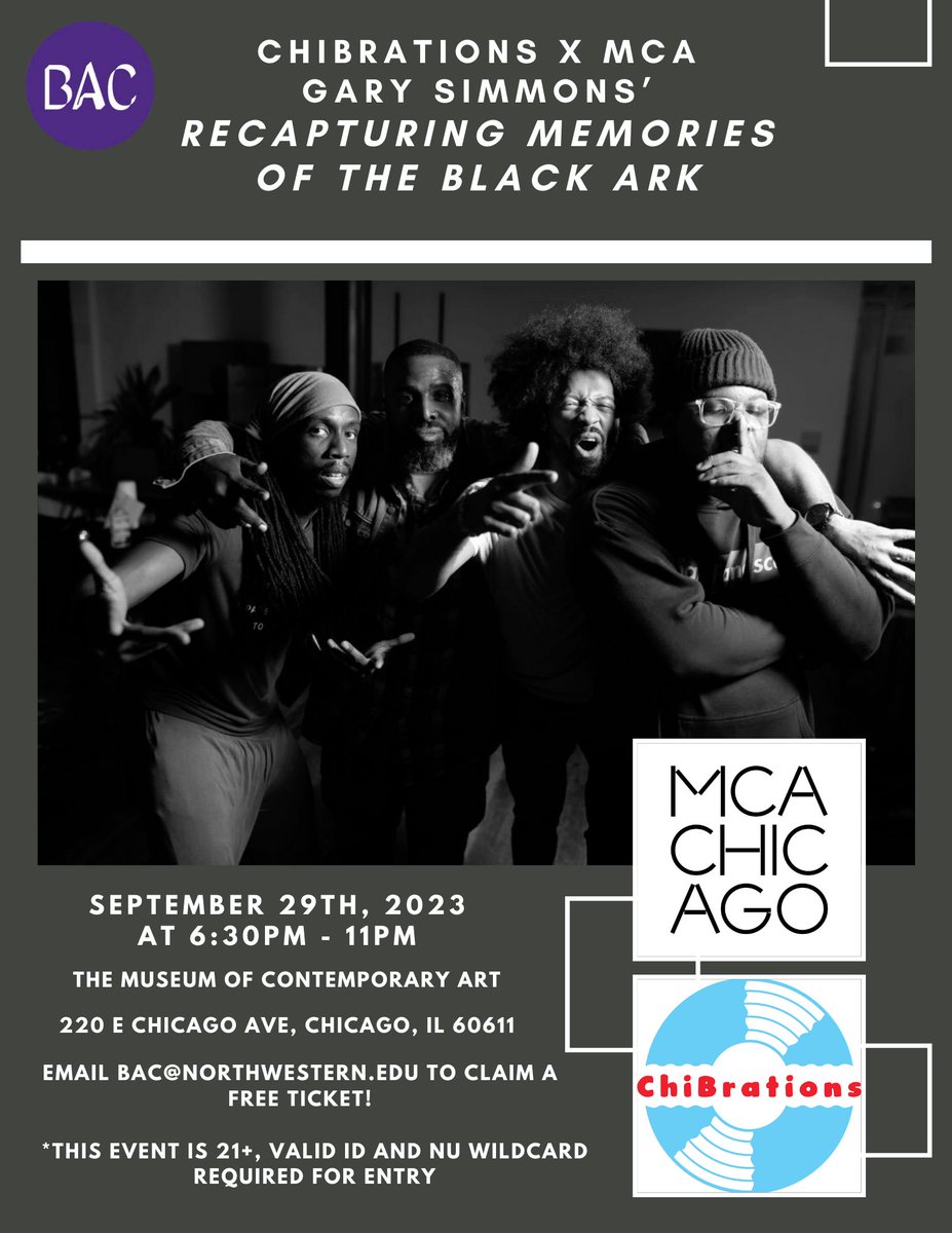 We are kicking off the academic year with our first Black Arts in the City event! Secure your free tickets for an <a href="/mcachicago/">Museum of Contemporary Art Chicago</a> and <a href="/ChiBrations/">ChiBrations</a>  event ‘Recapturing Memories of the Black Ark” Sept. 29th at 6:30pm.