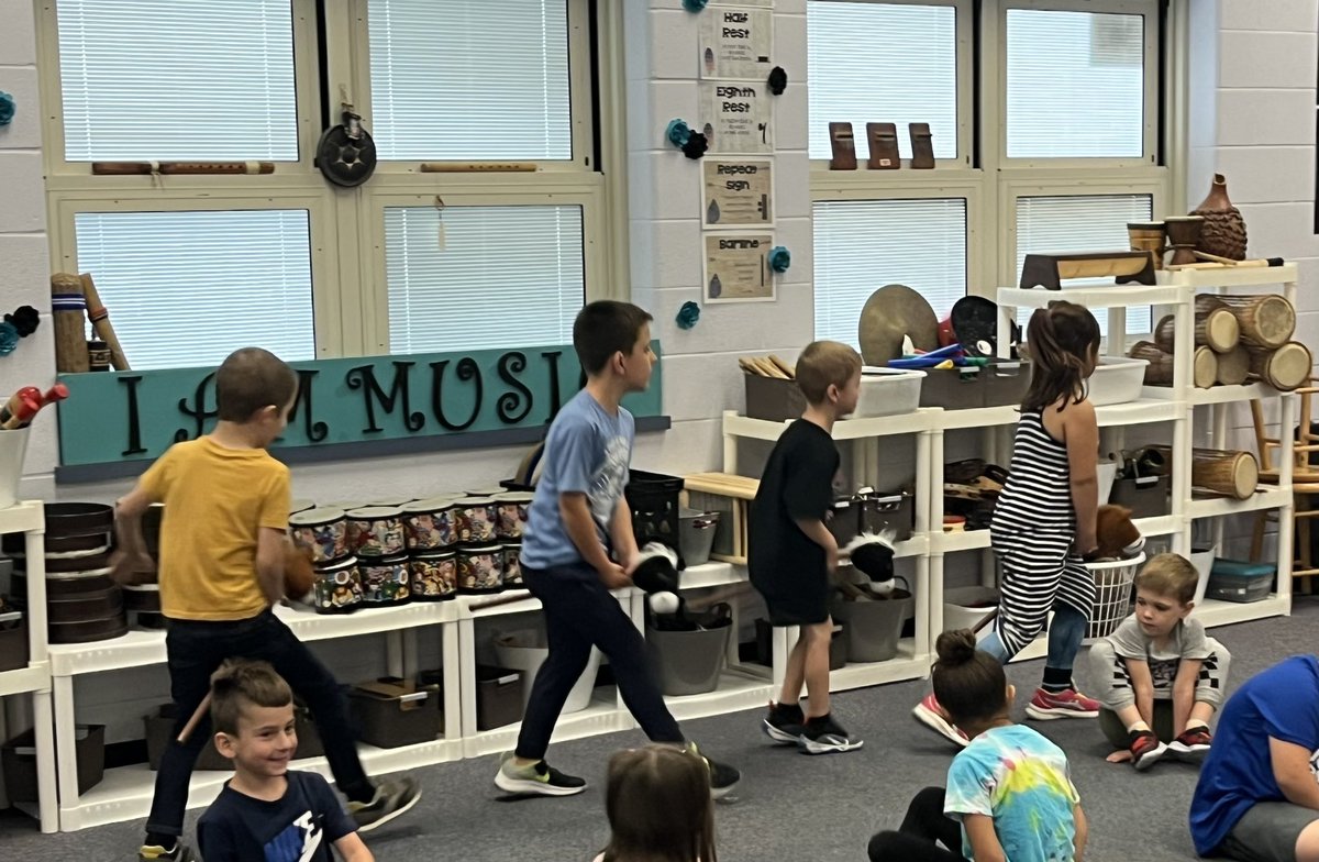 Mrs. Delaney’s class used stick ponies to demonstrate the tempo changes in “The Pony Song.”