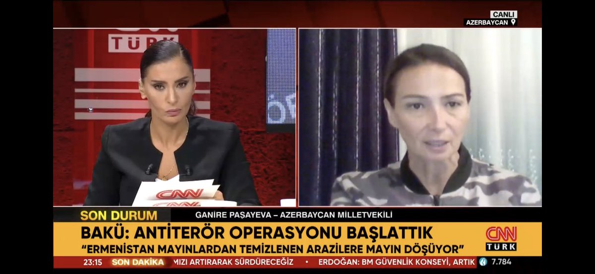 GanirePashayeva's tweet photo. Milli Məclisin Mədəniyyət Komitəsinin sədri Qənirə Paşayeva Qarabağda baş verən hadisələr və Azərbaycanın həyata keçirdiyi antiterror tədbirləri ilə bağlı “CNN Türk” kanalında “Hande Fırat ile Gece Görüşü” verlişinin canlı yayımında sualları cavablandırıb. 

#antiterror
#cnnturk https://t.co/8gbusQgEUO