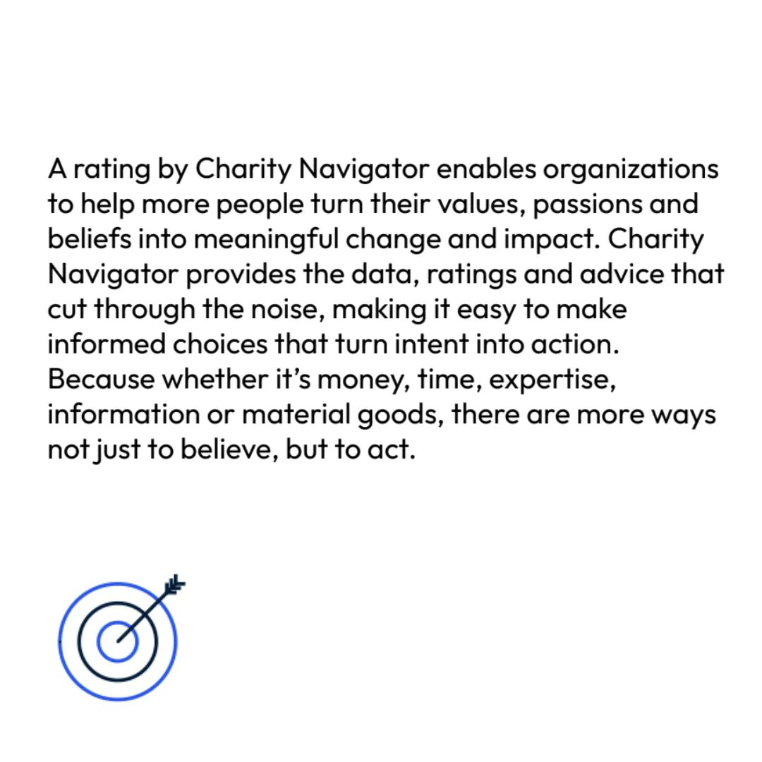 We’re rated by <a href="/CharityNav/">Charity Navigator</a>! You can give with confidence knowing that we have been independently evaluated for effectively stewarding donations.