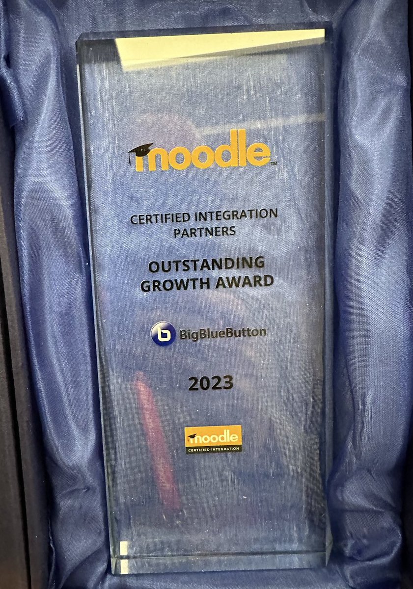Due to the fantastic work of <a href="/bigbluebutton/">BigBlueButton</a> core developers, BigBlueButton #Moodle plugin developers, the worldwide BigBlueButton community &amp; <a href="/blindsidenetwks/">Blindside Networks</a>, BigBlueButton won the Outstanding Growth Award based on total revenues generated for <a href="/moodle/">Moodle | Online learning, delivered your way.</a>!

#MootGlobal23 <a href="/mootglobal/">MoodleMoot Global | #MootGlobal25</a>