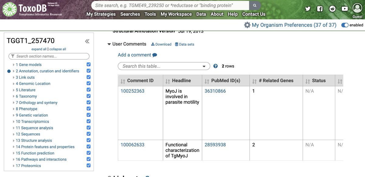 veupathdb's tweet image. The #VEuPathDB user comments campaign is in full swing at #MPM2023 we are up to 71 user comments so far. Here is another great comment on &quot;MyoJ is involved in parasite motility&quot; 
toxodb.org/toxo/app/user-…