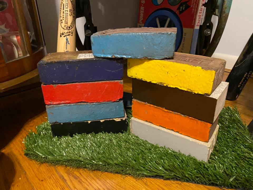 oddballsofbball's tweet photo. Do you have a brick from the Met? Im honered to have one of each color (eight i believe); the brown bricks may be the rarest as they were only located down the right field line around where the entrance was to the Twins clubhouse. @TwinsAlmanac  @MallofAmerica @MetropolitanStadium @MinnesotaTwins_