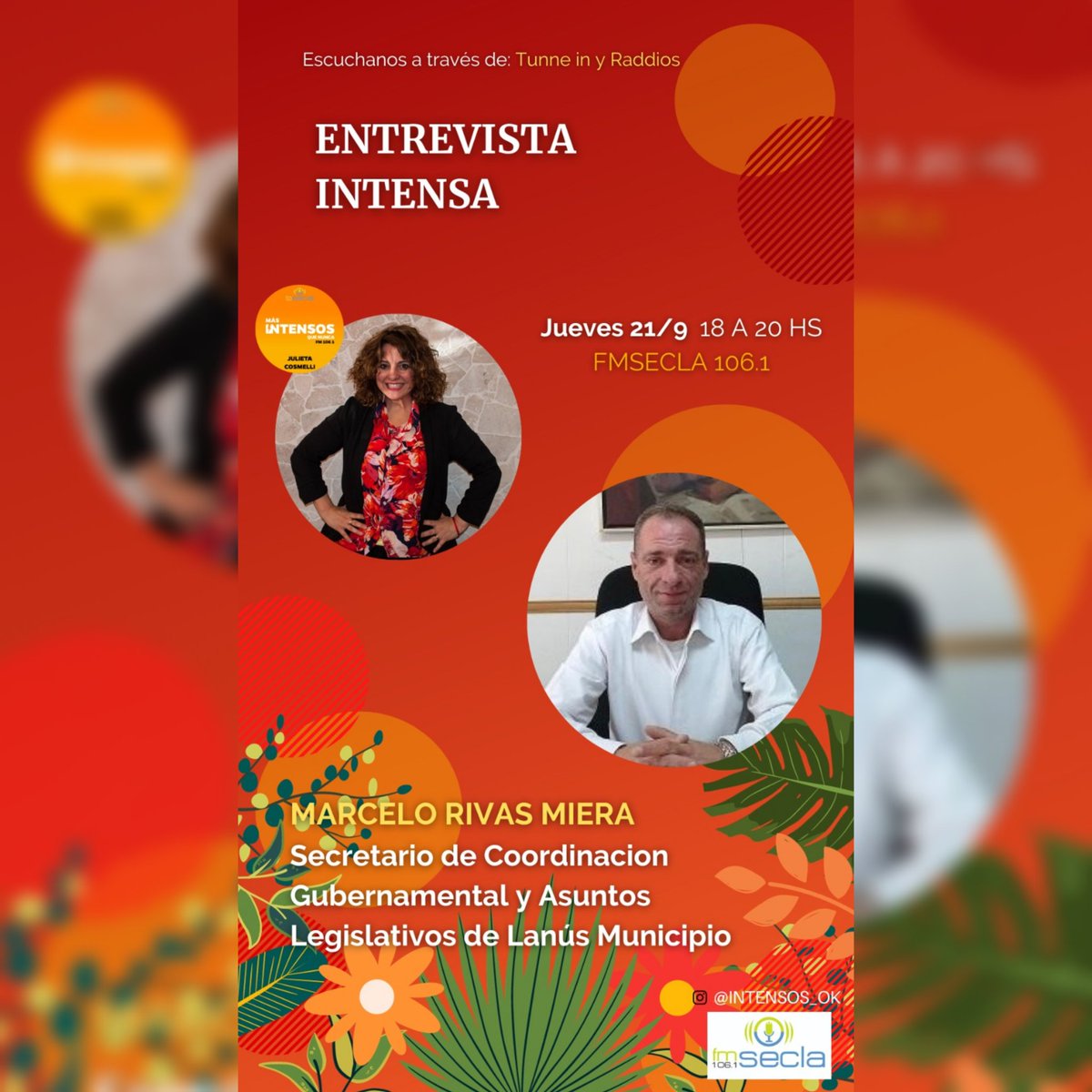 "ENTREVISTA INTENSA" con July Cosmelli.

Este Jueves 21/9 de 18 a 20hs por FM SECLA 106.1
