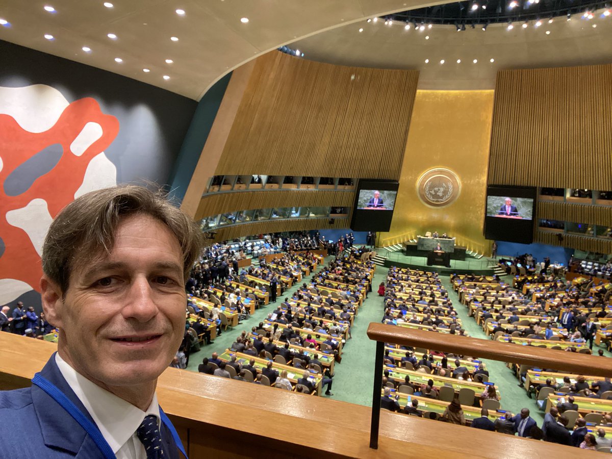 CJacobucci's tweet photo. Opening of the 78th #UNGA.  This year the general debate will focus on the theme ‘Rebuilding trust and reigniting global solidarity: accelerating action on the 2023 Agenda and its SDGs towards peace, prosperity, progress and sustainability for all’. https://t.co/qOQt11vEbY