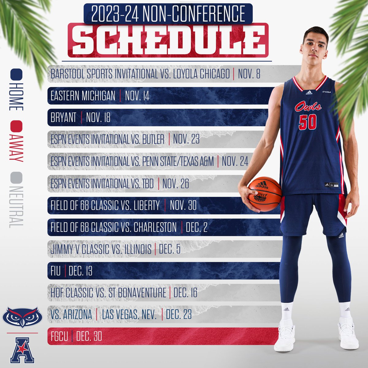 The Owls lock in the 2023-24 non-conference schedule! 

#WinningInParadise