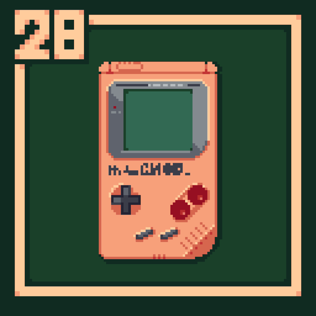 thayus_'s tweet photo. #dailypixelart #pixelart 

Day 28 - Four weeks!

Did another console in the Gameboy lineup today - the classic DMG Gameboy!

Palette was also... made by me, haha. Tried to get the contrast better on this one. https://t.co/8XRpQSJMgu