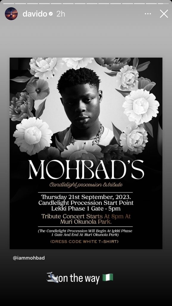 FunSZN's tweet photo. Davido set to fly back to Nigeria for Mohbad’s candlelight precession and tribute.❤️
#Justice4Mohbad https://t.co/hsiogJMoYd