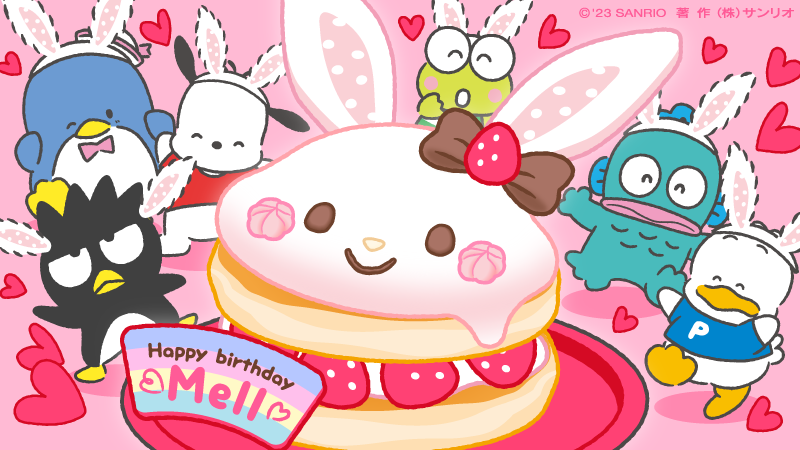 hapidanbui's tweet photo. けろっぴ「今日はメルちゃんの誕生日〜！」 
ペックル「おめでとう！」 
ポチャッコ「ぼくたちもうさぎになったよ！」 
ハンギョドン「ばつ丸、なにやってるの？」 
ばつ丸「ん？何か変か？」 
タキシードサム「とにかくおめでとう！」 
#はぴだんぶい #ウィッシュミーメル #誕生日 https://t.co/gBca2ZFpfT