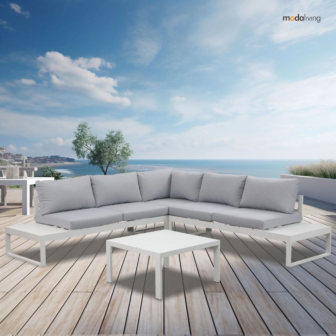 Unwind in style with our Hampton White Aluminium Sofa Lounge Set, complete with Light Grey Cushions for the ultimate in comfort and sophistication. 🌟🛋️
#OutdoorLiving #HamptonStyle #LightGreyCushions #RelaxInStyle #OutdoorElegance #ModaLivingAU #AluminiumFurniture