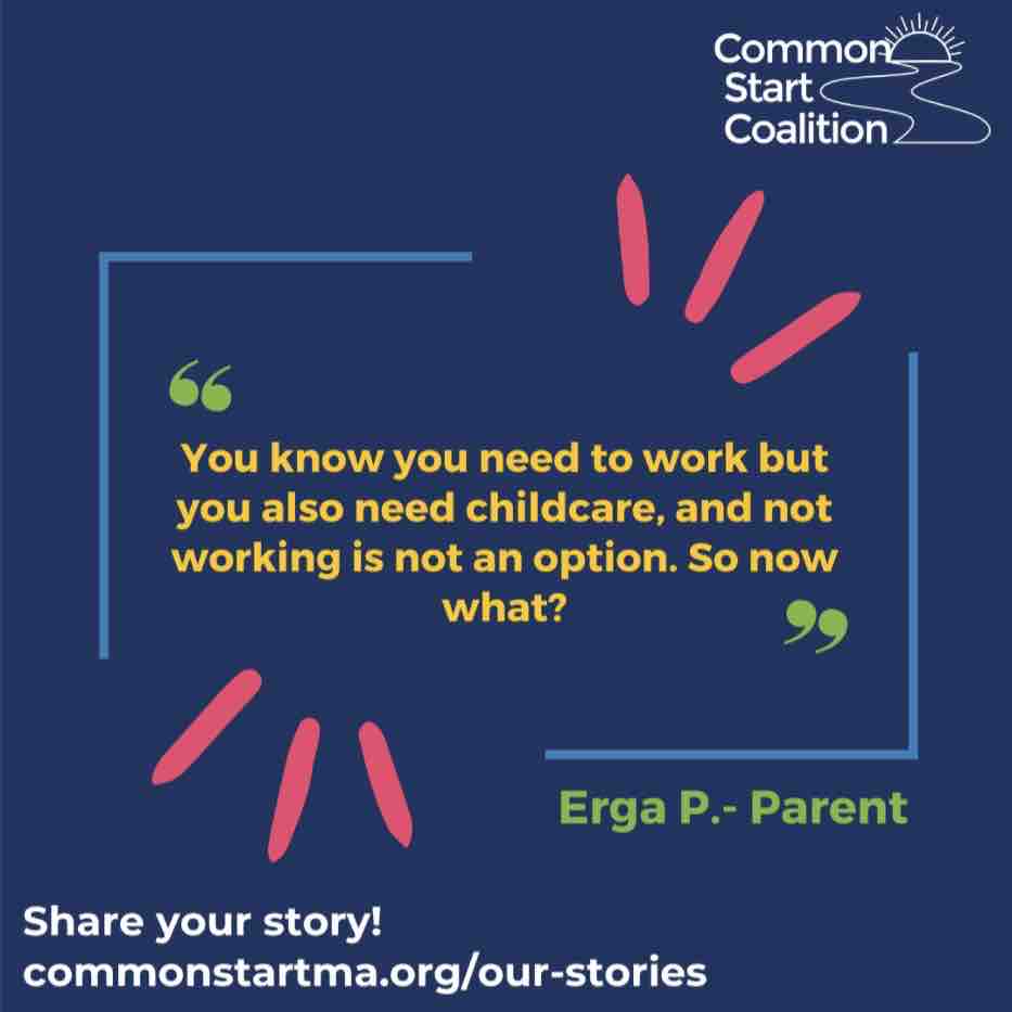CommonStartMA's tweet photo. Like Erga, many parents have faced challenging childcare experiences, which can be discouraging. The Common Start vision can help families in finding affordable and accessible high-quality childcare in MA. Watch Erga’s full story at https://t.co/VApML4E5Ui. #mapoli #CommonStart https://t.co/3ITXzq9N8i