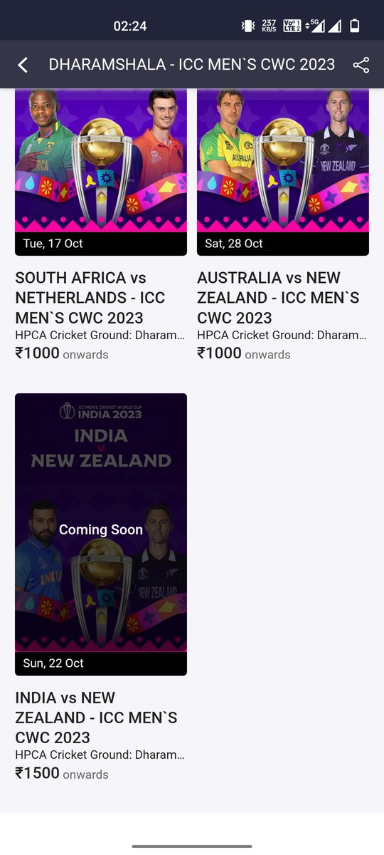 mcky_pathania's tweet photo. @BCCI @JayShah @ICC why I am not able to book tickets for the IND VS NZ World Cup match at Dharamshala. Ticket rates are too high or black is going on.@BJP4India  @ANI @himachalkesari @CMOFFICEHP @ianuragthakur #HPCB https://t.co/lgQ1IX3b59